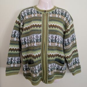 Alpaca Knit Sweater Zipper Green Medium